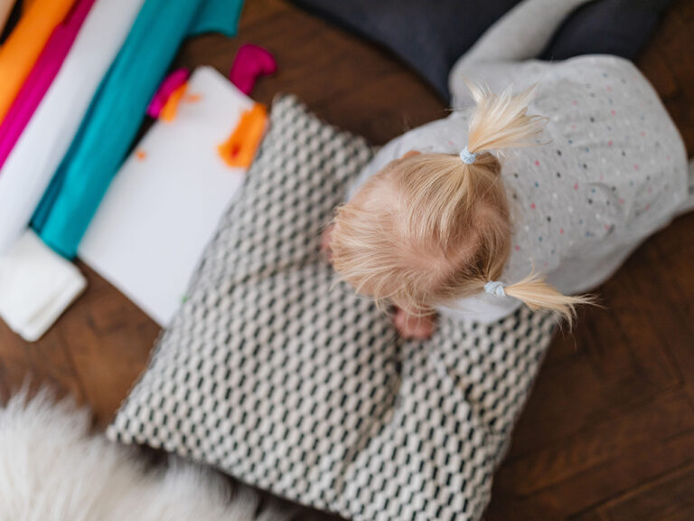 overhead view of toddler playing